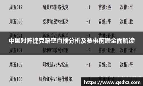 中国对阵捷克赔率直播分析及赛事前瞻全面解读